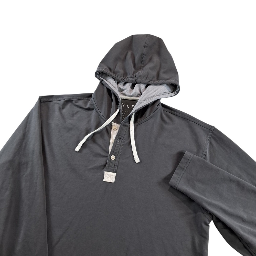 BYLT Hooded Henley Mens Large Gray Lux Drop Cut Long Sleeve Athletic Stretch
